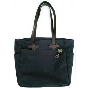 FILSON Rugged Navy Canvas Twill Lg Tote Brown Leather Straps Made in USA